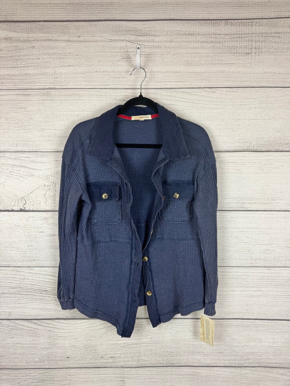 Rewind Women's Blue Waffle Knit Lightweight Button Up Top Size XS